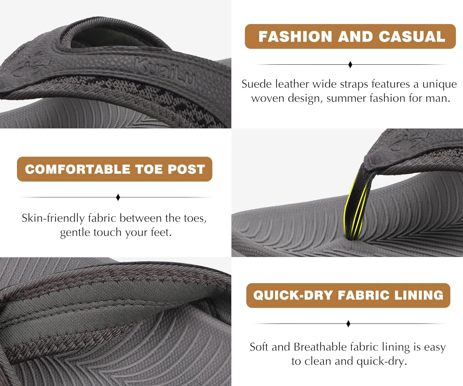 KuaiLu Mens Sport Flip Flops Comfort Orthotic Thong Sandals with Plantar Fasciitis Arch Support Outdoor Summer Beach Size 7~15