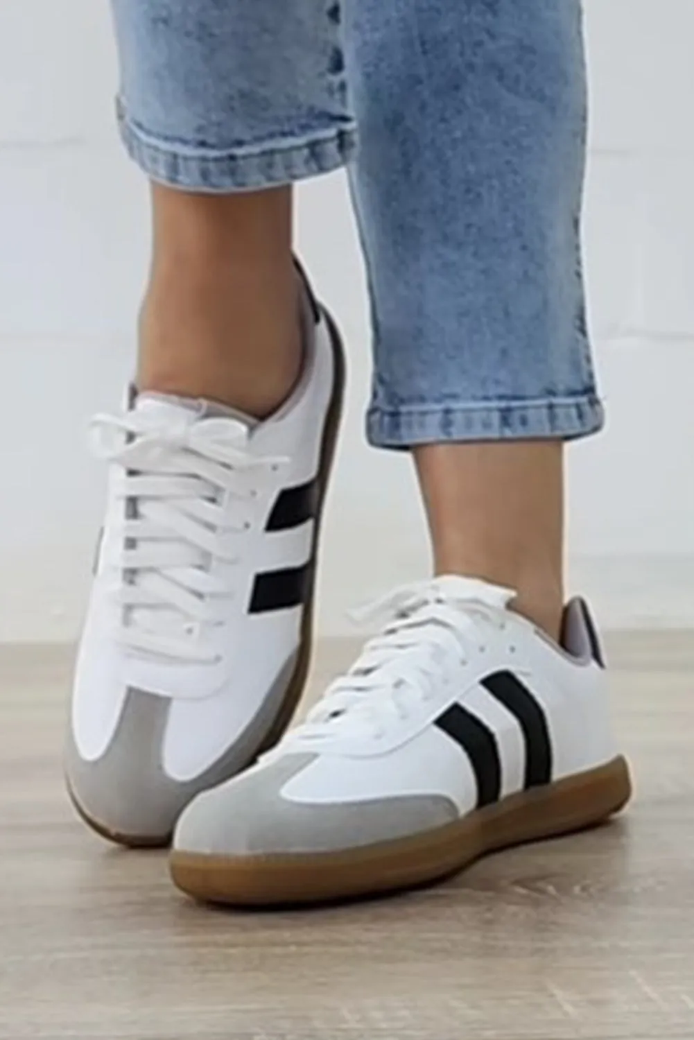Lace Up Sneaker — White with Black Stripe