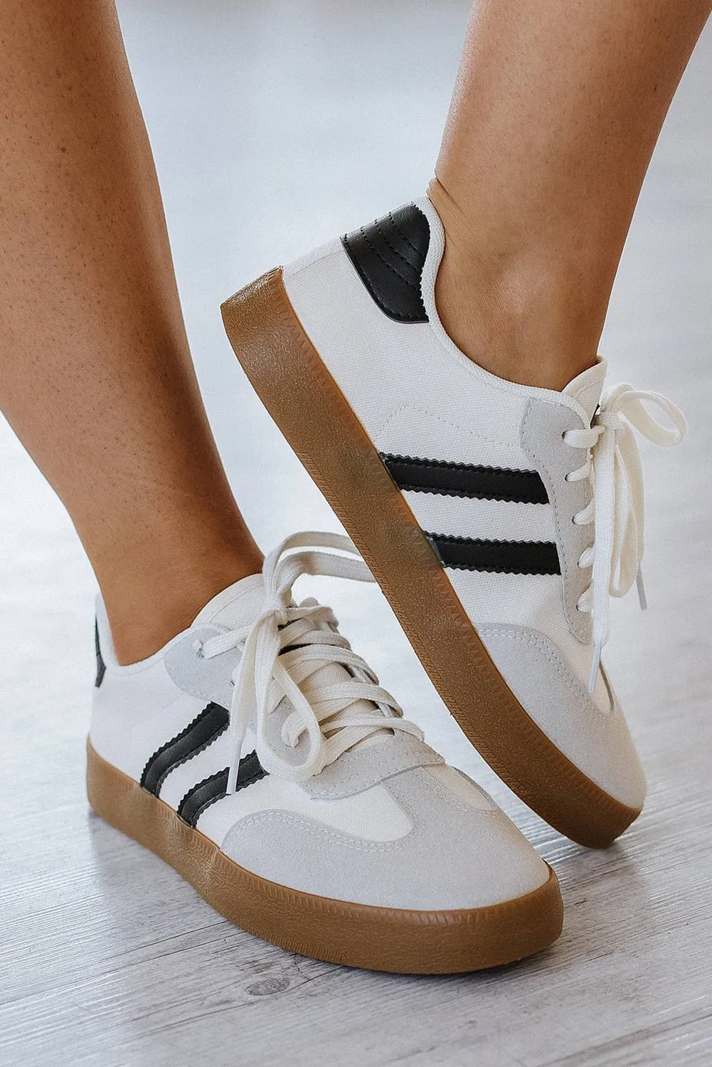 Lace Up Sneaker — White with Black Stripe