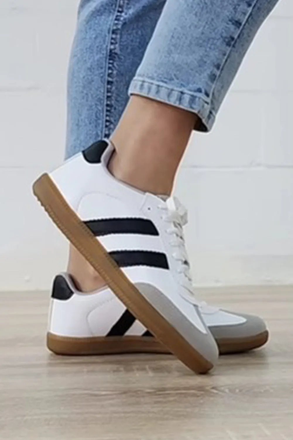 Lace Up Sneaker — White with Black Stripe