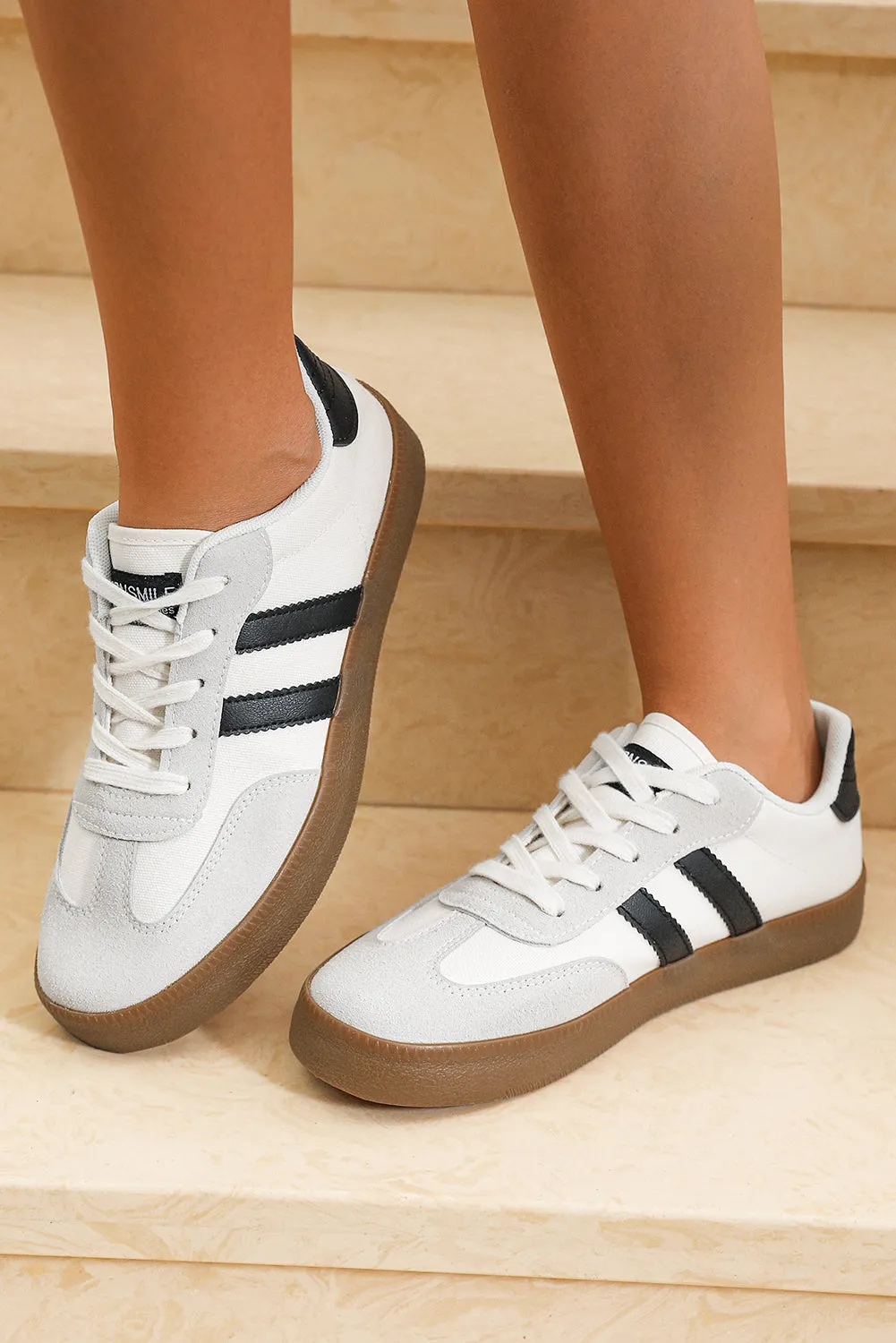 Lace Up Sneaker — White with Black Stripe
