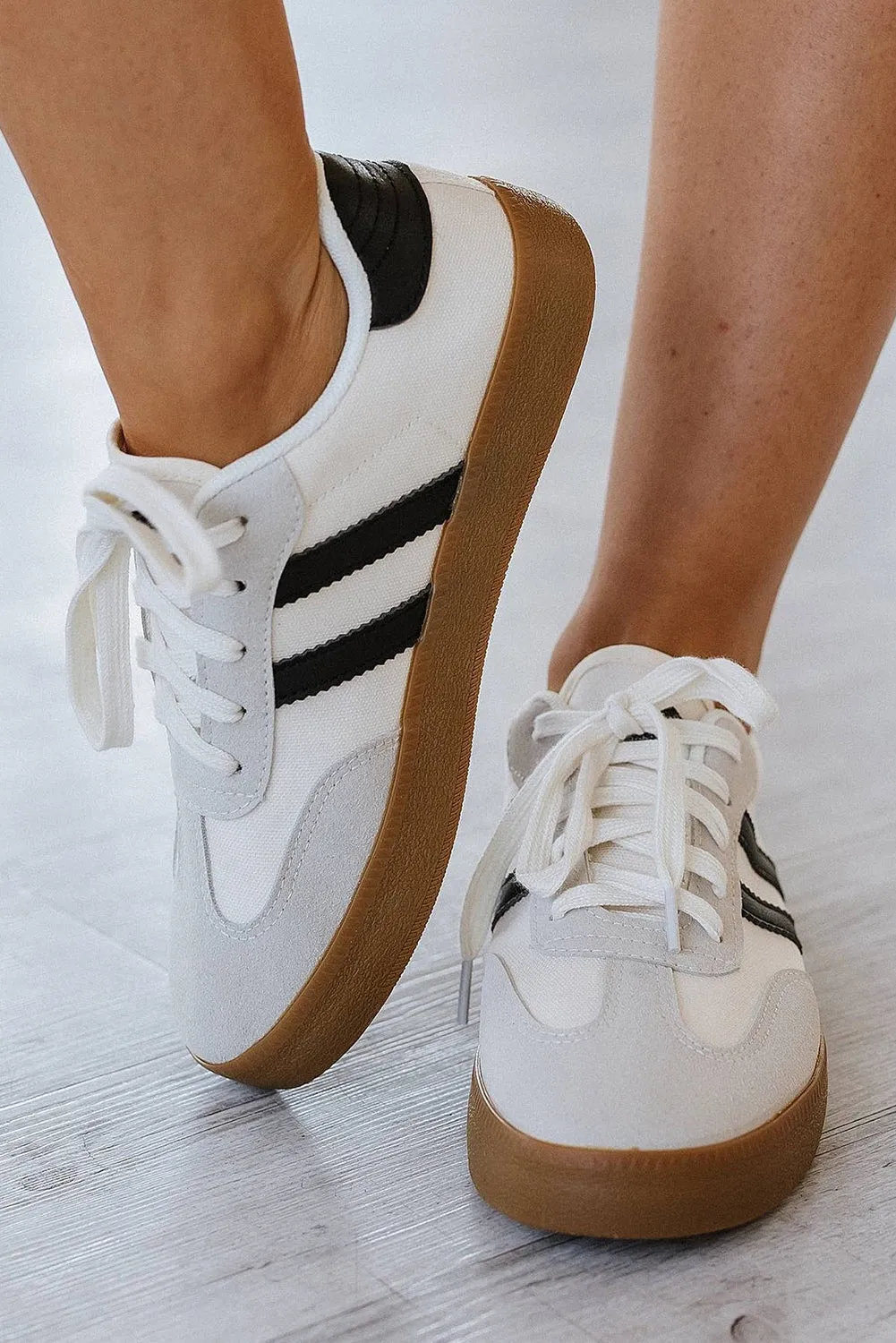 Lace Up Sneaker — White with Black Stripe