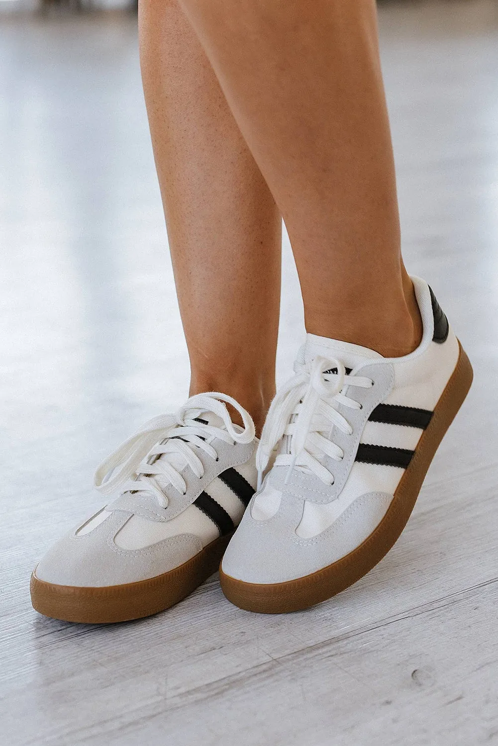 Lace Up Sneaker — White with Black Stripe