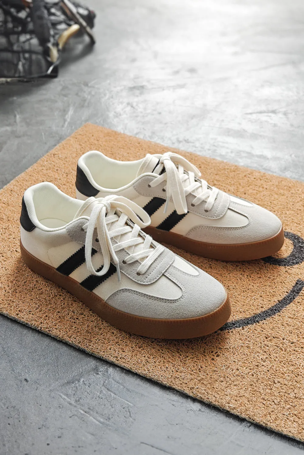 Lace Up Sneaker — White with Black Stripe