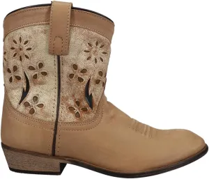 Laredo Womens White Daisy Tool-Inlay Round Toe Casual Boots Ankle Low Heel 1-2" - Beige - Size 6 M
