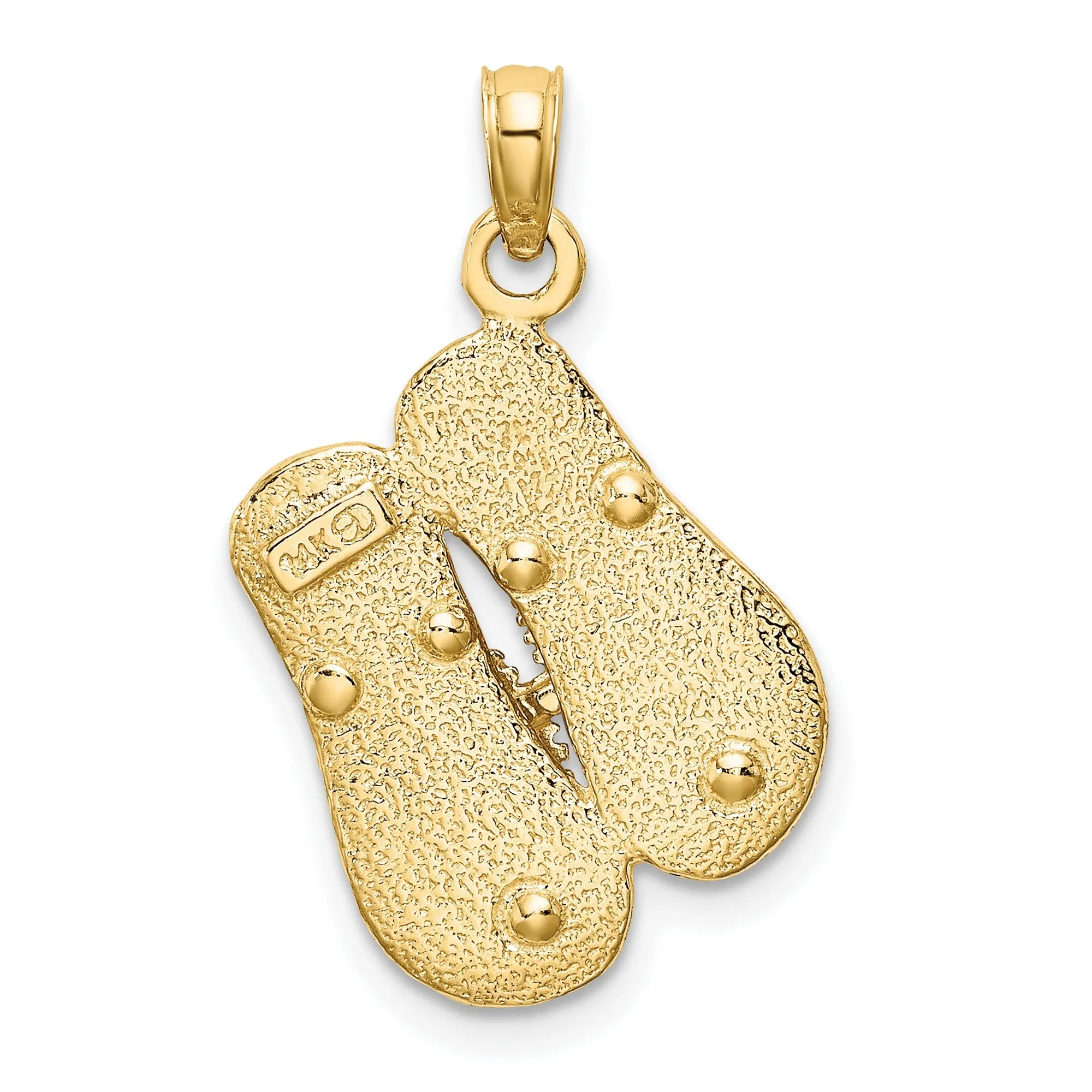 Large Textured Strap Double Flip-Flop Charm Pendant in Real 14k Yellow Gold