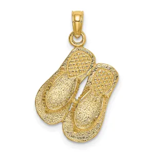 Large Textured Strap Double Flip-Flop Charm Pendant in Real 14k Yellow Gold
