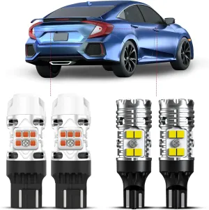 LASFIT T3 7440 7443 LED Bulb Amber Rear Turn Signal 921 Reverse Lights 912 Back Up Built In Resistor CANBUS Error Free for Honda Civic 2016-2024(Sedan/Hatchback) Anti Hyper Flash(4pcs)