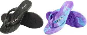 LAVAU Beach Flip Flops for Women 2 Pairs, Waterproof Non Slip Thong Sandals for Shower Beach Pool, 100% Recyclable