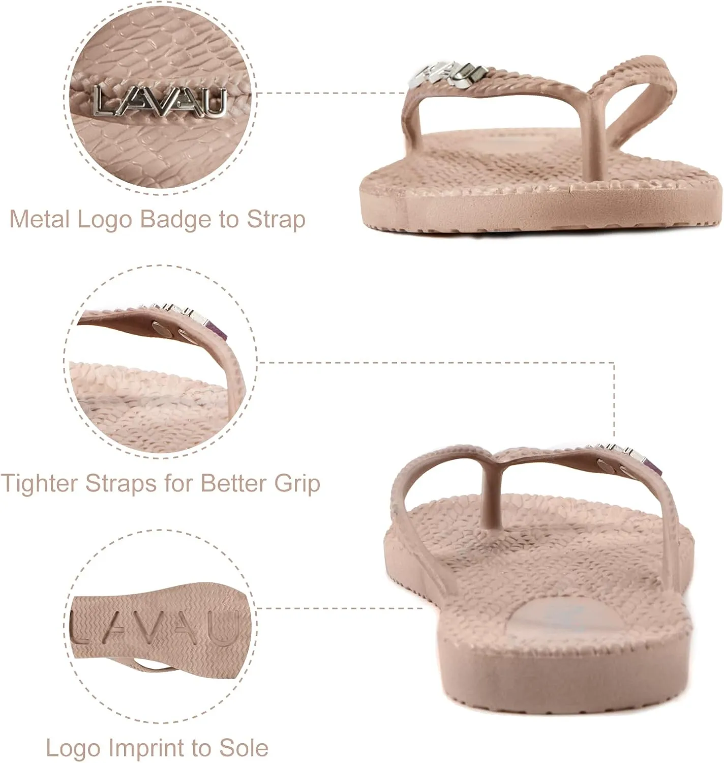 LAVAU Women Waterproof Flip Flops, Shower & Water No-Slip Sandals for Pool and Beach