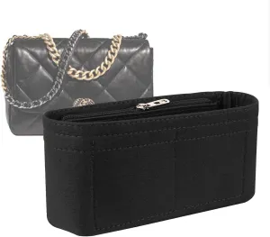 Lckaey Purse Organizer Insert for Chanel 19 Small bag with Side Zipper Pocket Handbag Chanel Maxi Flip bag Organizer Y002black-L