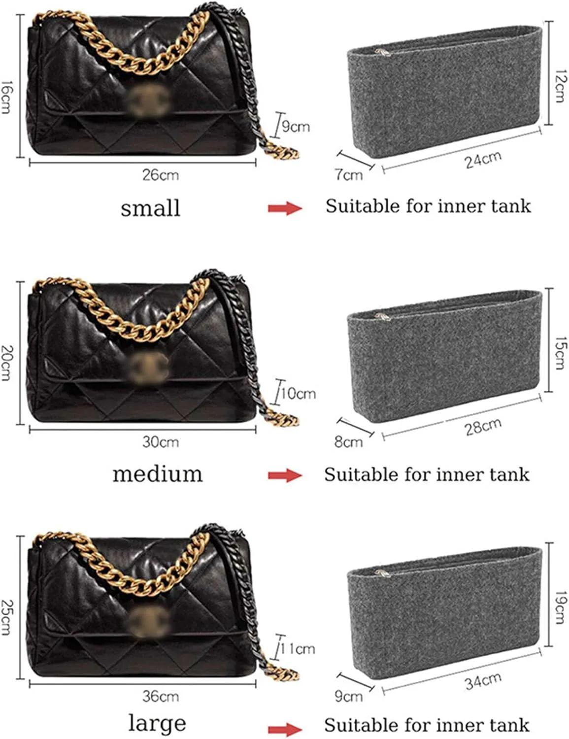 Lckaey Purse Organizer Insert for Chanel 19 Small bag with Side Zipper Pocket Handbag Chanel Maxi Flip bag Organizer Y002Lightgrey-L