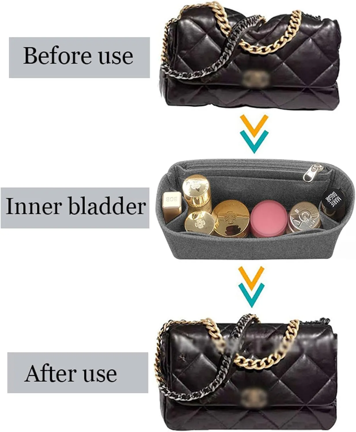 Lckaey Purse Organizer Insert for Chanel 19 Small bag with Side Zipper Pocket Handbag Chanel Maxi Flip bag Organizer Y002Lightgrey-L
