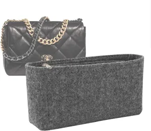 Lckaey Purse Organizer Insert for Chanel 19 Small bag with Side Zipper Pocket Handbag Chanel Maxi Flip bag Organizer Y002Lightgrey-L