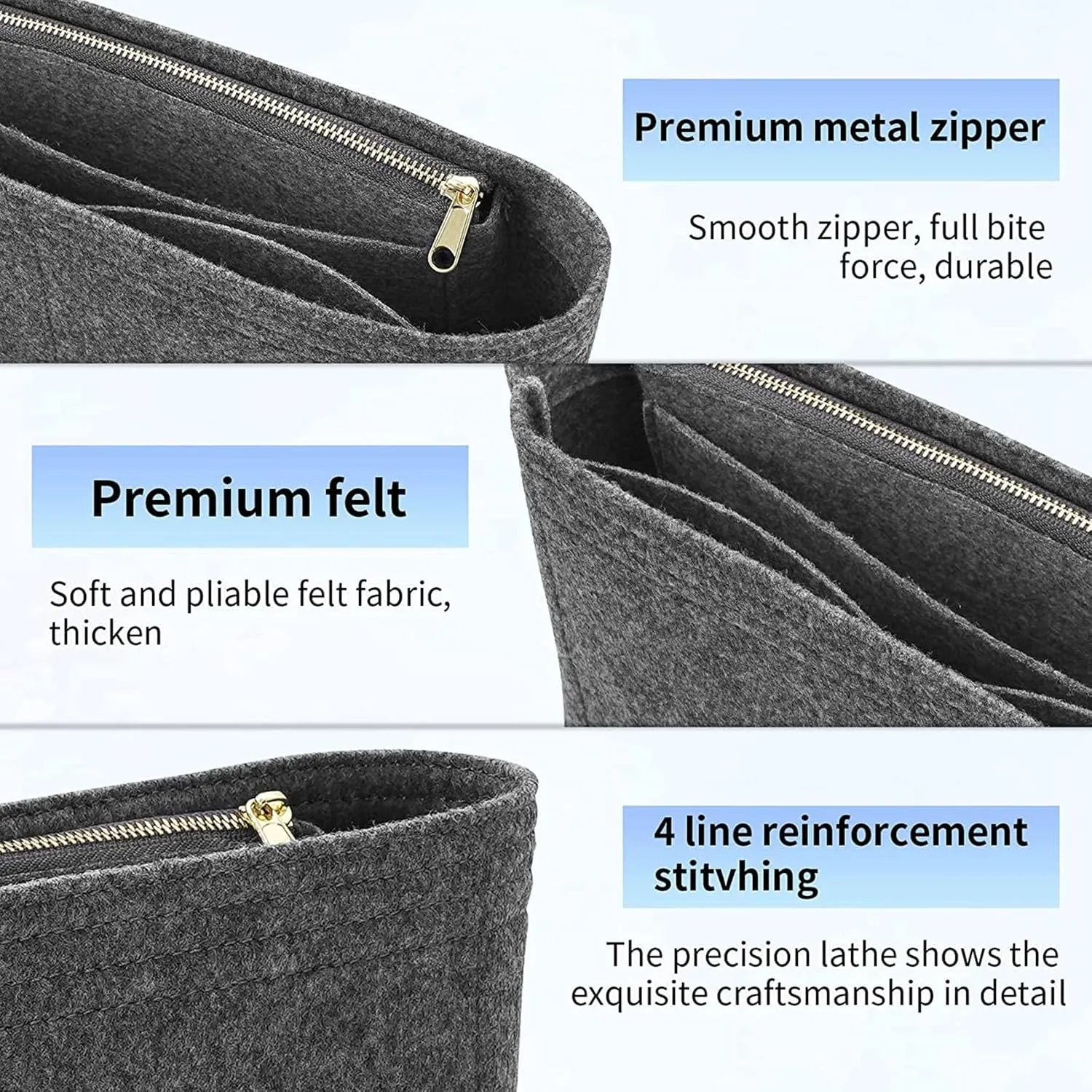 Lckaey Purse Organizer Insert for Chanel 19 Small bag with Side Zipper Pocket Handbag Chanel Maxi Flip bag Organizer Y002Lightgrey-L