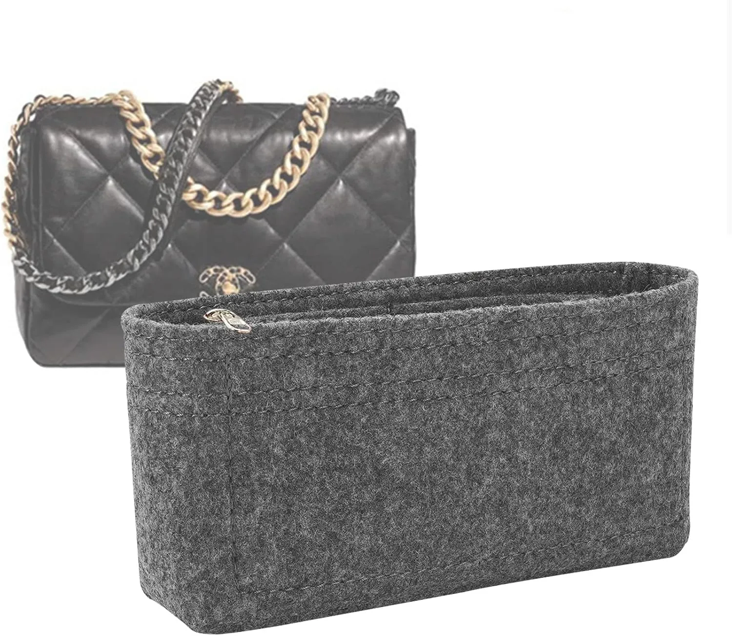 Lckaey Purse Organizer Insert for Chanel 19 Small bag with Side Zipper Pocket Handbag Chanel Maxi Flip bag Organizer Y002Lightgrey-L