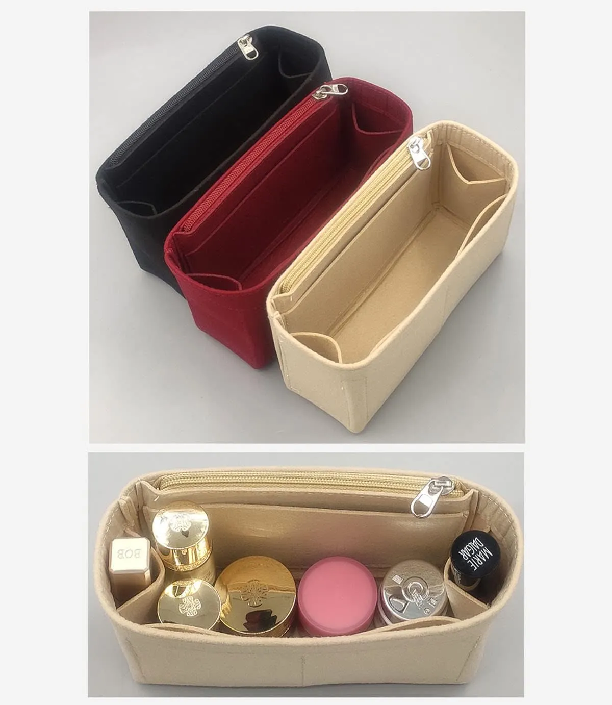 Lckaey Purse Organizer Insert for Chanel 19 Small bag with Side Zipper Pocket Handbag Chanel Maxi Flip bag Organizer Y002pink-L