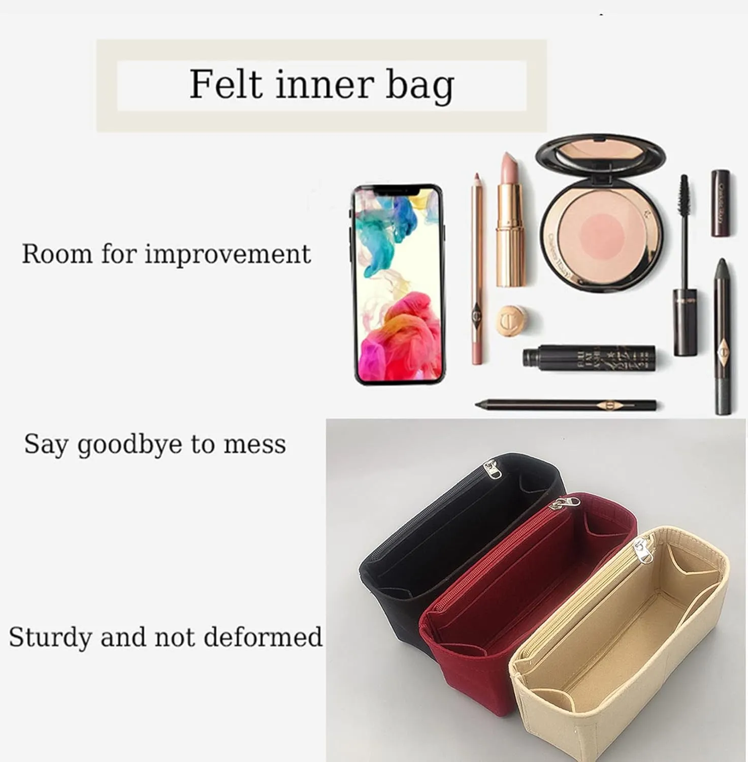 Lckaey Purse Organizer Insert for Chanel 19 Small bag with Side Zipper Pocket Handbag Chanel Maxi Flip bag Organizer Y002pink-L