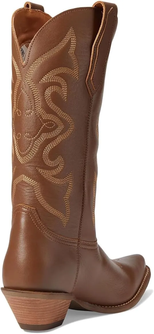 LEHOOR Cowboy Boots Women Embroidered Mid Calf Western Boots Stacked Low Heel Pointed Toe Pull On Cowgirl Boot 4-11 M US