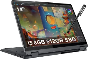 Lenovo IdeaPad Flex 5i 2-in-1 Laptop (14" FHD  Touchscreen, Intel Core i5-1235U, 8GB RAM, 512GB SSD) Convertible, Fingerprint, Backlit, 1080p Webcam, 9-Hr Battery Life, IST Pen, Win 11 Home S Mode