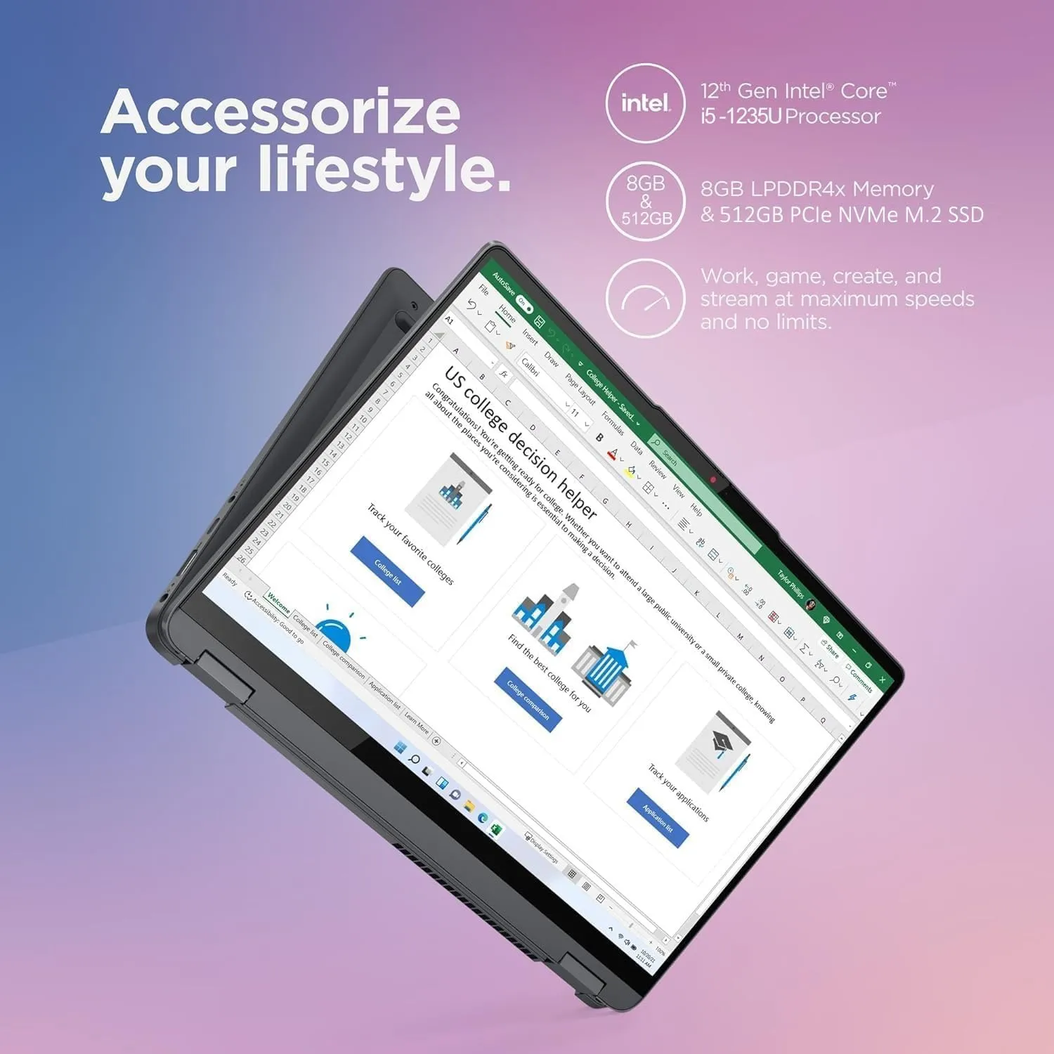 Lenovo IdeaPad Flex 5i 2-in-1 Laptop (14" FHD  Touchscreen, Intel Core i5-1235U, 8GB RAM, 512GB SSD) Convertible, Fingerprint, Backlit, 1080p Webcam, 9-Hr Battery Life, IST Pen, Win 11 Home S Mode