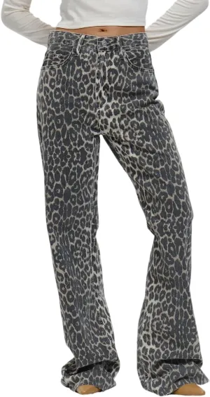 Leopard Jeans for Women High Waist Straight Leg Boot Cut Pants Vintage Loose Fit Baggy Jeans Cheetah Print Pants