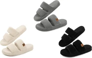 LongBay Slippers for Women Memory Foam Open Toe Slip On Bedroom Comfy House Shoes with Dual-Strap