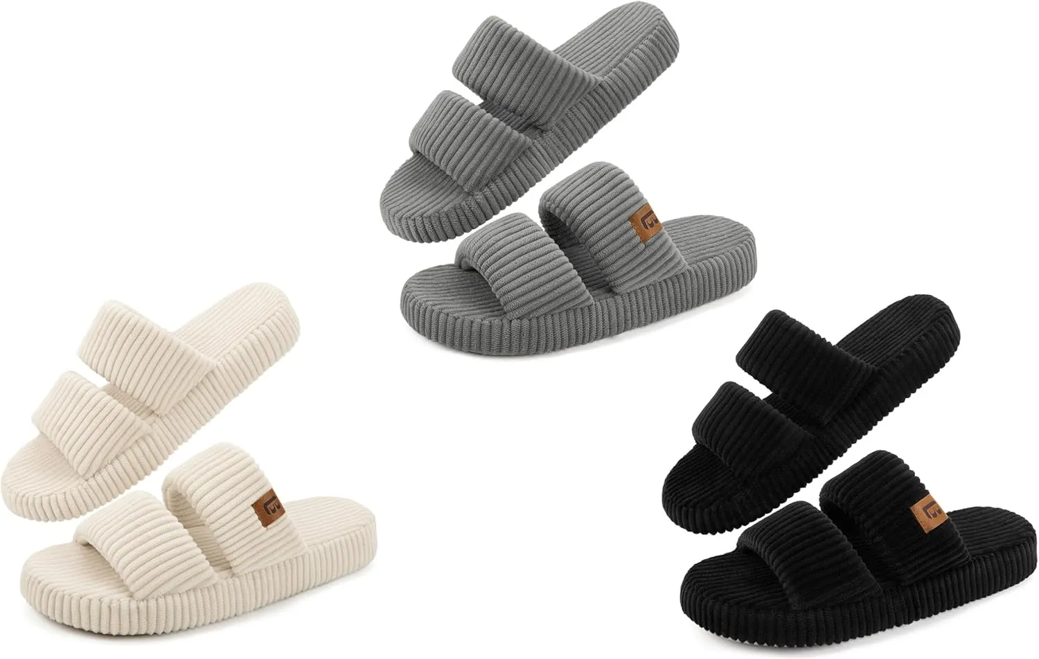 LongBay Slippers for Women Memory Foam Open Toe Slip On Bedroom Comfy House Shoes with Dual-Strap