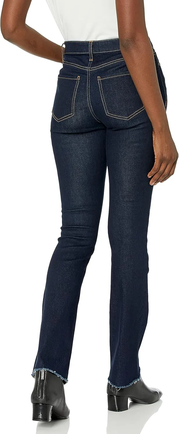 love, FiRE Women's Mid Rise Single Button Boot Cut Fray Hem Jean