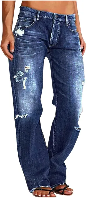 Low Rise Baggy Trendy Jeans for Women Wide Leg Boyfriend Jeans Vintage Loose Fit Mom Denim Pants Streetwear