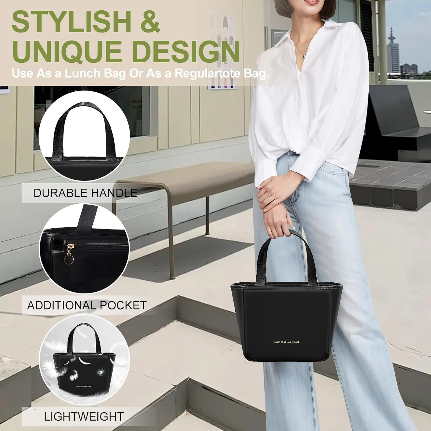 Lunch Box for Women, Lunch Bag for Women Simple Reusable Insulated Lunch Tote Bag Cute Cooler Food Storage Bags for Work, Office or Picnic (Black)