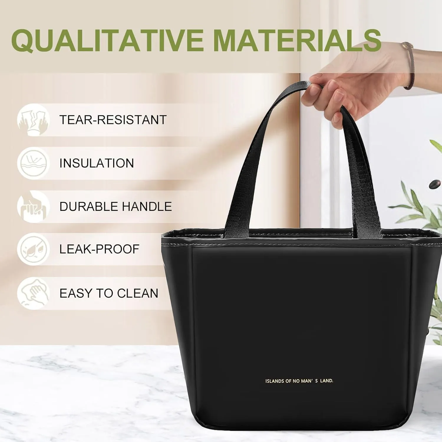 Lunch Box for Women, Lunch Bag for Women Simple Reusable Insulated Lunch Tote Bag Cute Cooler Food Storage Bags for Work, Office or Picnic (Black)
