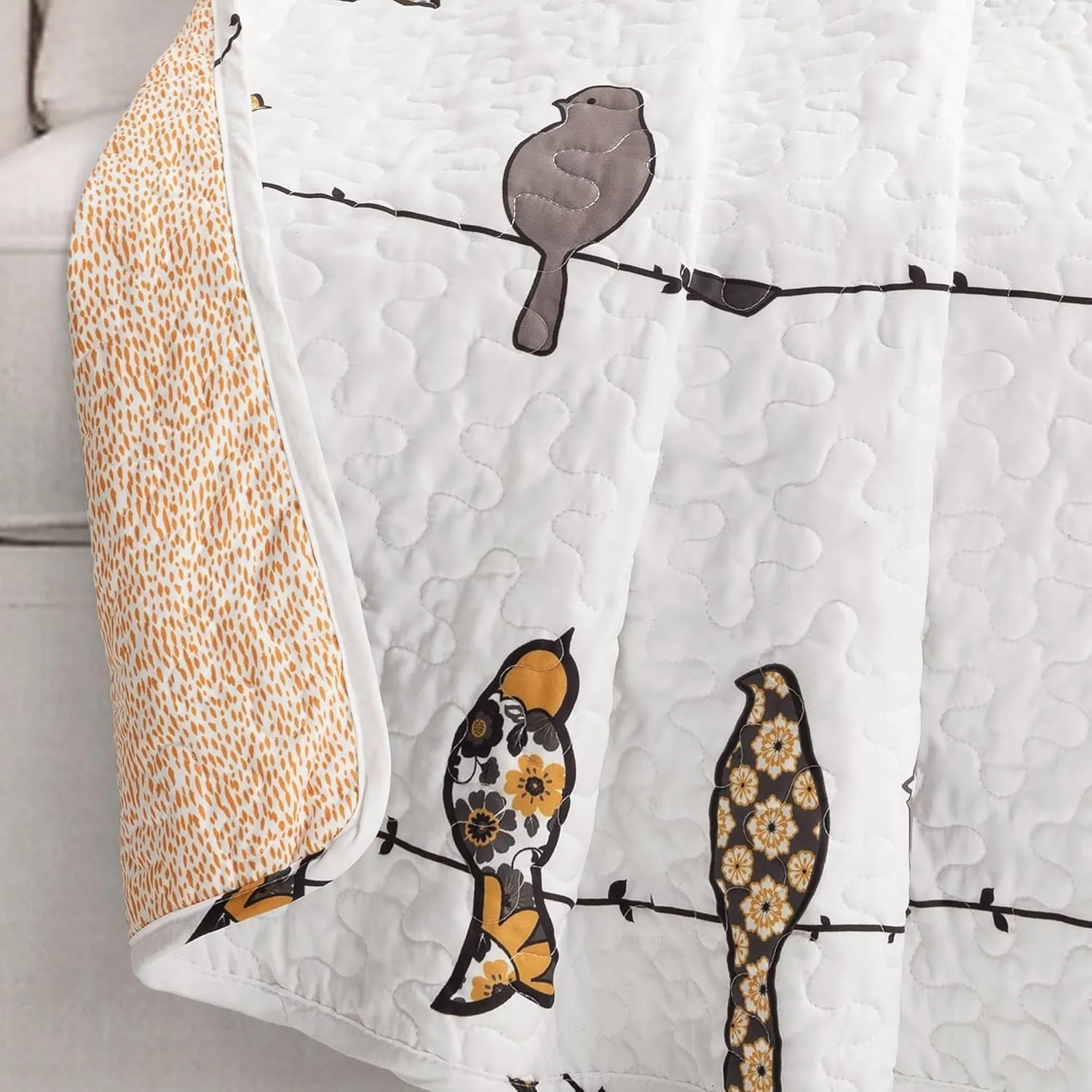 Lush Decor Rowley Birds Throw Blanket, 60" x 50", Yellow & Gray