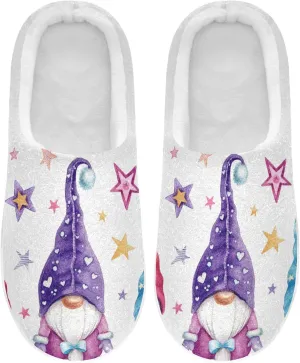 Magic Gnomes With Stars On White Christmas House Slippers for Women Girls Winter Fuzzy Memory Foam Cozy Shoes for Men Slippers Indoor Outdoor Bedroom