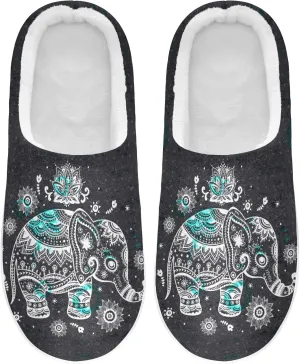 Mandala Elephant House Slippers for Women Girls Winter Fuzzy Memory Foam Cozy Shoes for Men Slippers Indoor Outdoor Bedroom