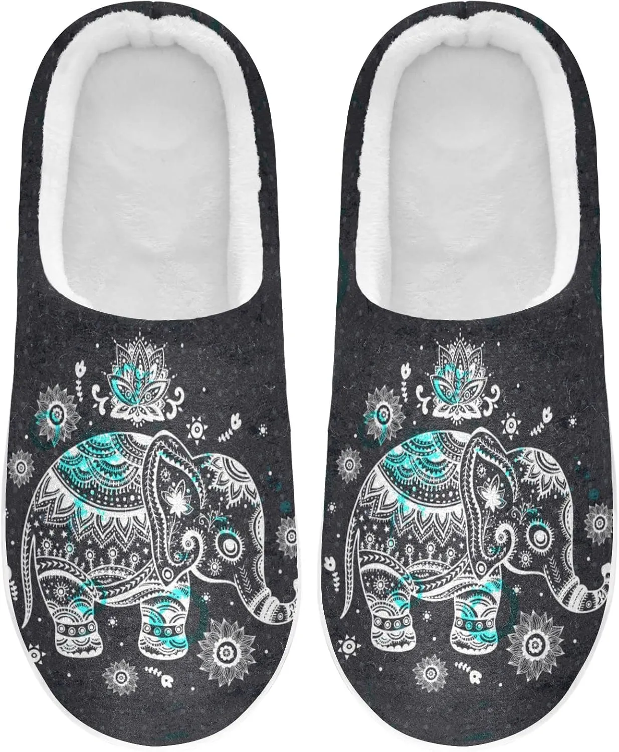 Mandala Elephant House Slippers for Women Girls Winter Fuzzy Memory Foam Cozy Shoes for Men Slippers Indoor Outdoor Bedroom