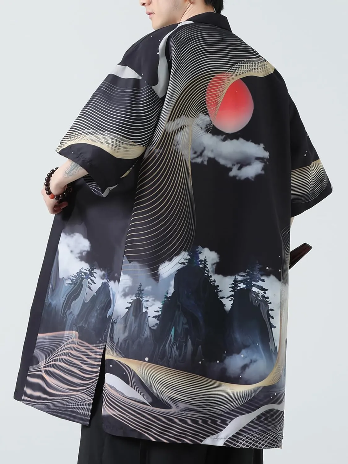 Men Japanese Kimono Coat Loose Yukata Outwear Long Bathrobe Tops Vintage
