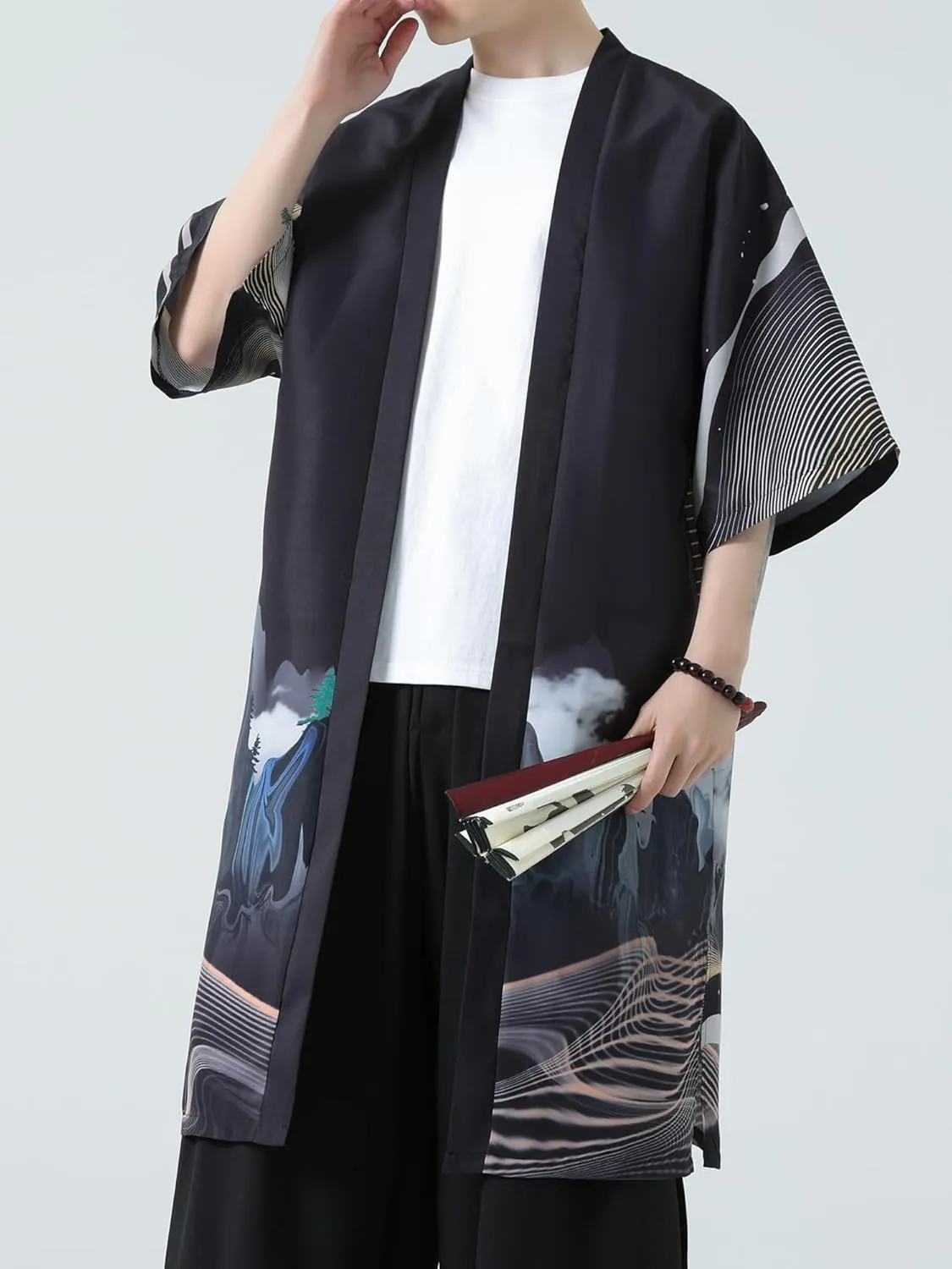 Men Japanese Kimono Coat Loose Yukata Outwear Long Bathrobe Tops Vintage