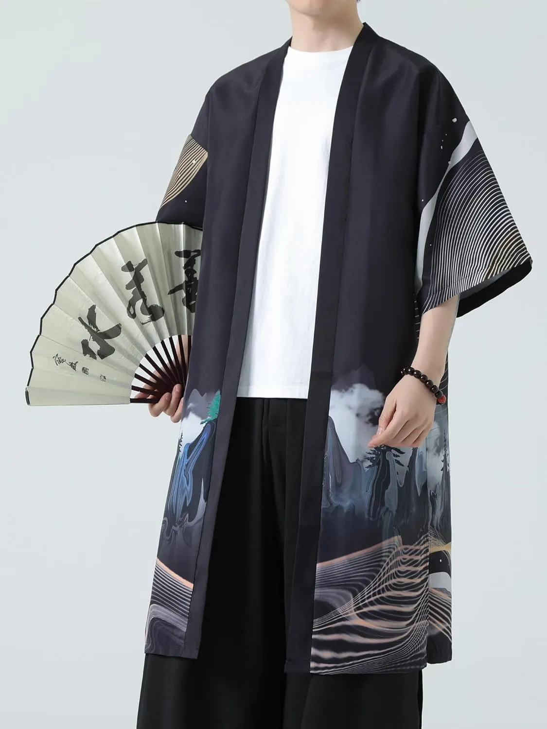 Men Japanese Kimono Coat Loose Yukata Outwear Long Bathrobe Tops Vintage