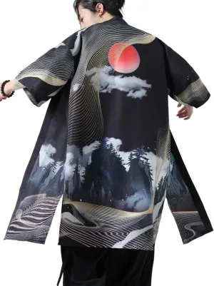 Men Japanese Kimono Coat Loose Yukata Outwear Long Bathrobe Tops Vintage