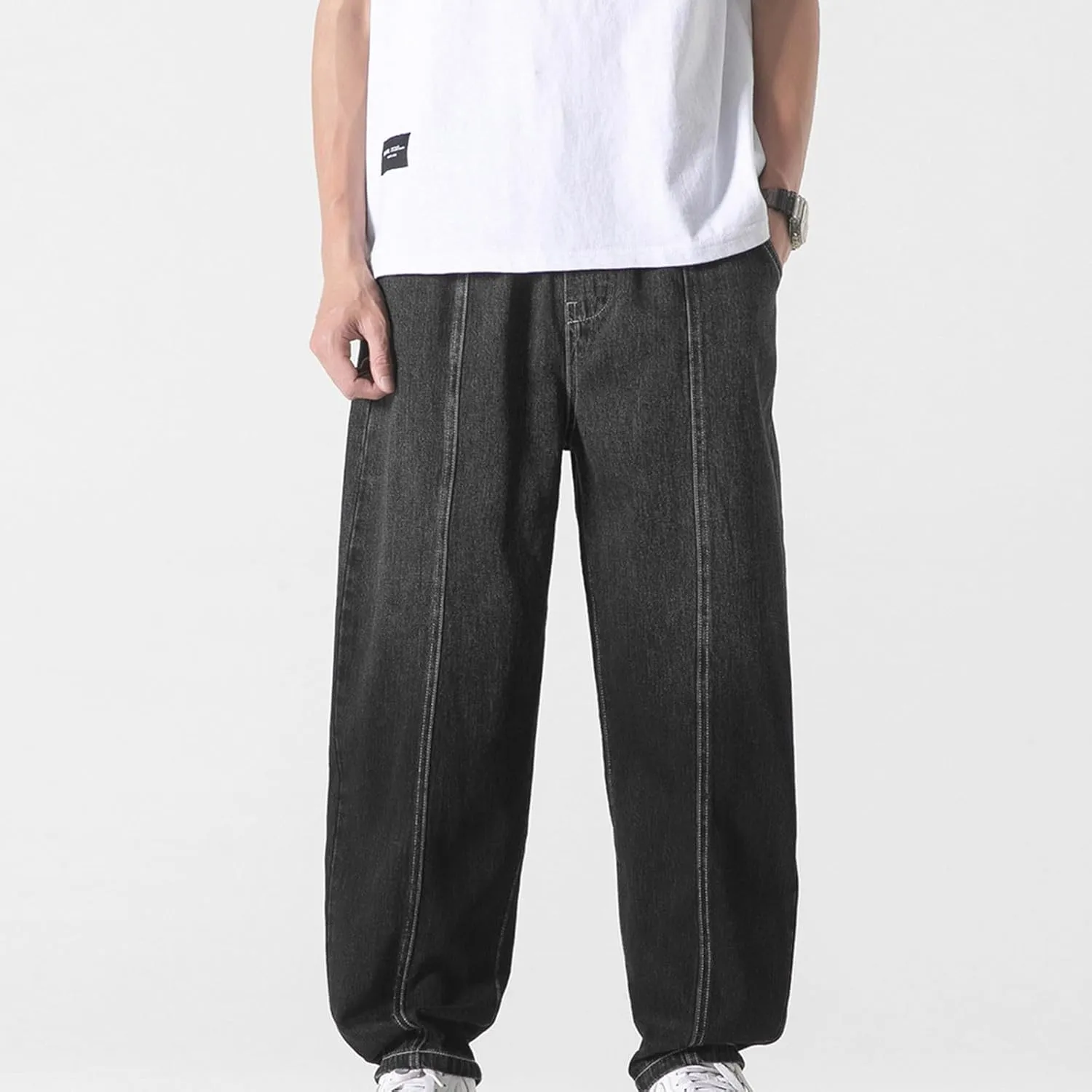 Mens Baggy Jeans Relaxed Fit Elastic Waist Straight Jeans Pants Fashion Gradient Hip Pop Skater Jeans Denim Pants