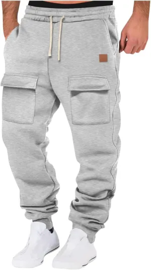 Men's Cargo Sweatpants with Multic Pockets Casual Athletic Tapered Jogger Pants Drawstring Hiking Sweat Pants Fleece
