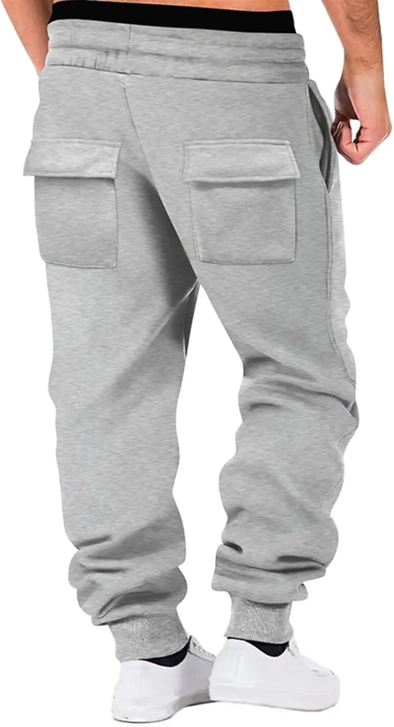 Men's Cargo Sweatpants with Multic Pockets Casual Athletic Tapered Jogger Pants Drawstring Hiking Sweat Pants Fleece