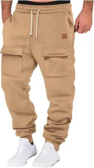 Men's Cargo Sweatpants with Multic Pockets Casual Athletic Tapered Jogger Pants Drawstring Hiking Sweat Pants Fleece