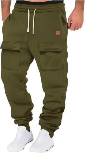 Men's Cargo Sweatpants with Multic Pockets Casual Athletic Tapered Jogger Pants Drawstring Hiking Sweat Pants Fleece