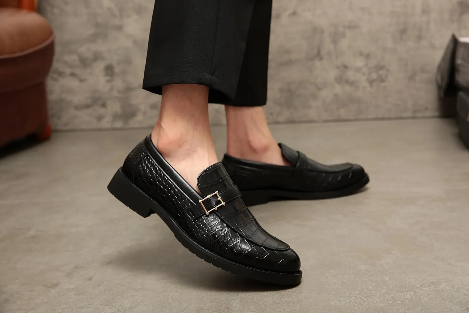 Men's Crocodile Print Pointed Toe Slip On Bit Loafer Shoes - Stylish Formal Dress Shoes for Wedding Party