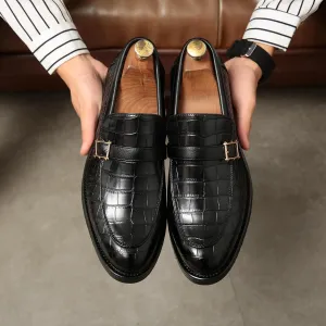 Men's Crocodile Print Pointed Toe Slip On Bit Loafer Shoes - Stylish Formal Dress Shoes for Wedding Party