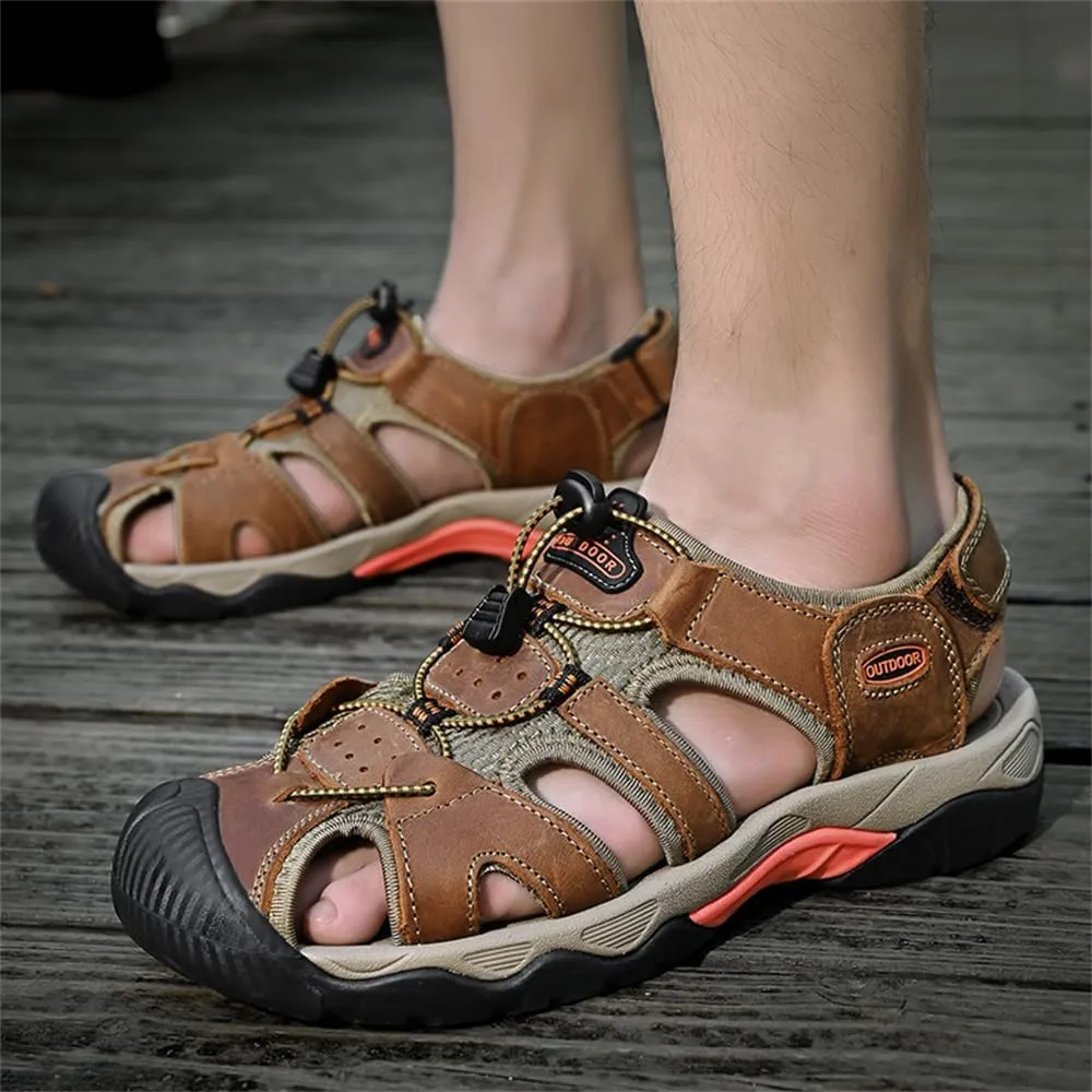 Men's Hiking Sandals Outdoor Sport Closed Toe Leather Walking Sandal Waterproof Non-Slip Casual Sandals Water Shoes