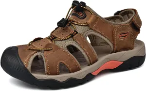 Men's Hiking Sandals Outdoor Sport Closed Toe Leather Walking Sandal Waterproof Non-Slip Casual Sandals Water Shoes