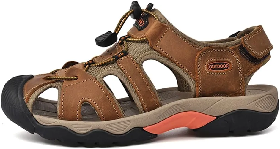 Men's Hiking Sandals Outdoor Sport Closed Toe Leather Walking Sandal Waterproof Non-Slip Casual Sandals Water Shoes
